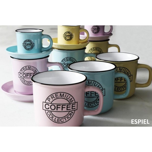 Coffee Σετ Φλιτζάνι και Πιατάκι Καφέ από Πορσελάνη Ροζ 300ml - ESPIEL
