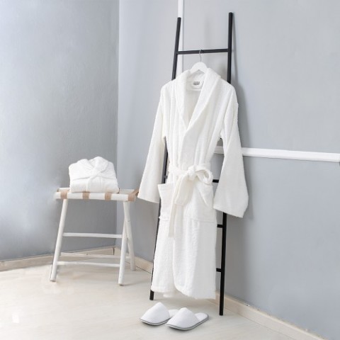 Μπουρνούζι Λευκό Hotel με Γιακά Πενιέ100% cotton