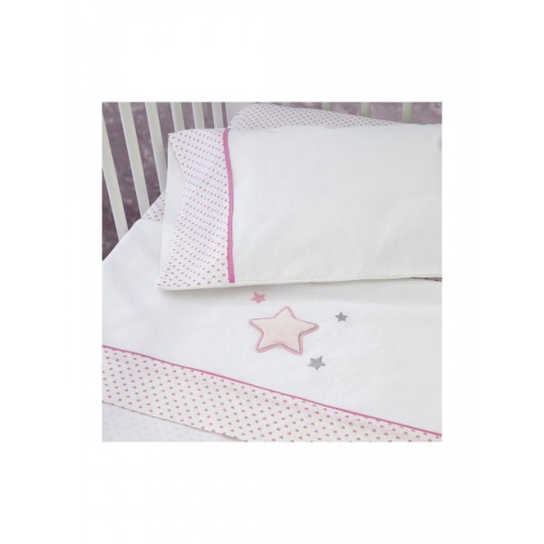 Σετ Βρεφικά Σεντόνια Κούνιας Βαμβακερά με Λάστιχο Star Birds Ροζ 110x165εκ. Kocoon5206482089587
