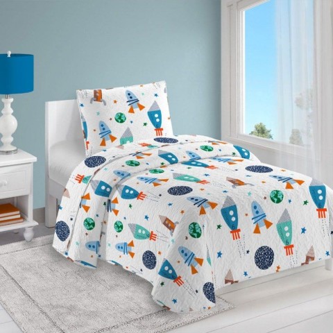 Saint Clair Παιδικό Κουβερλί Planet Μονό Μπλε 160x220εκ