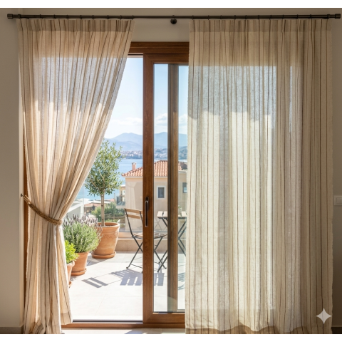 κουρτίνα κλασική διπλής όψης οργάντζα με ταφτά ραμμένη στα μέτρα σας 