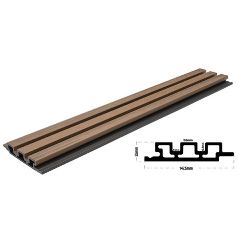 WPC PANEL 2ης ΓΕΝΙΑΣ ΜΕ 3D ΠΗΧΑΚΙΑ 25/147.5mm TEAK 5510 NewPlan 