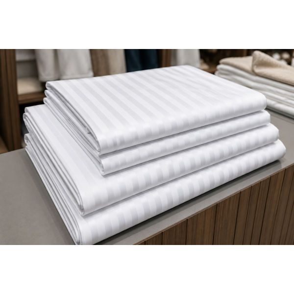 Ξενοδοχειακό Σεντόνι Saten Stripe 1cm 236TC Λευκό | 80% Βαμβάκι 20% Polyester 